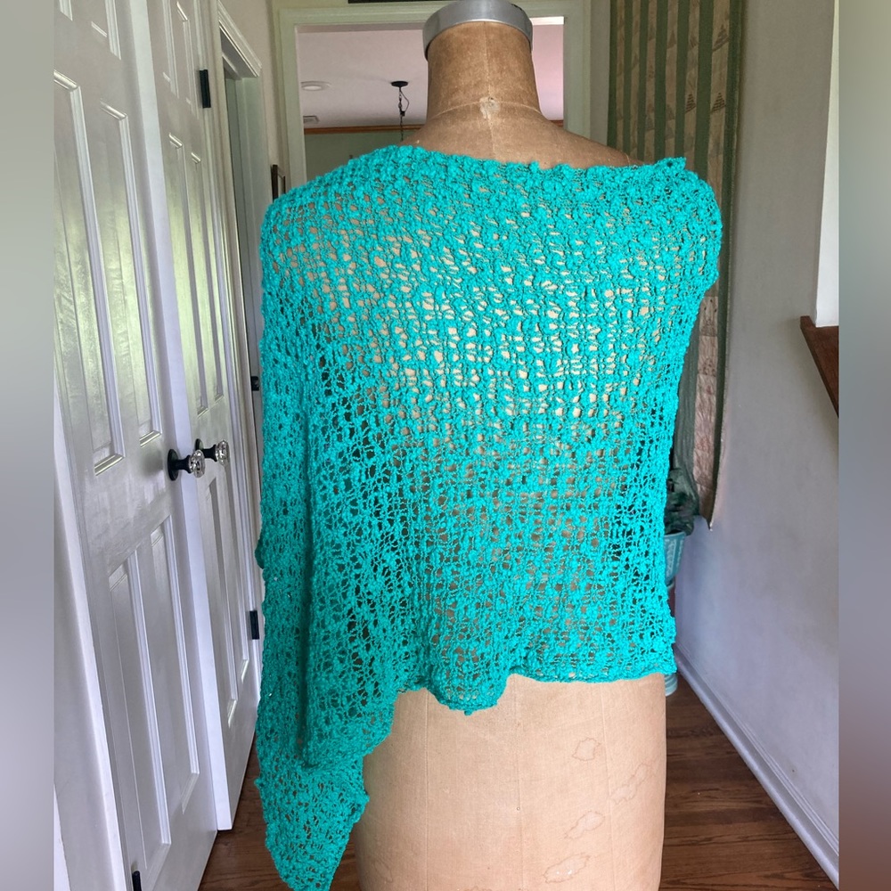 NWT Open Weave TEAL Green Short Poncho WEAR MULTIPLE WAYS Swimsuit or Dress … - Picture 4 of 11